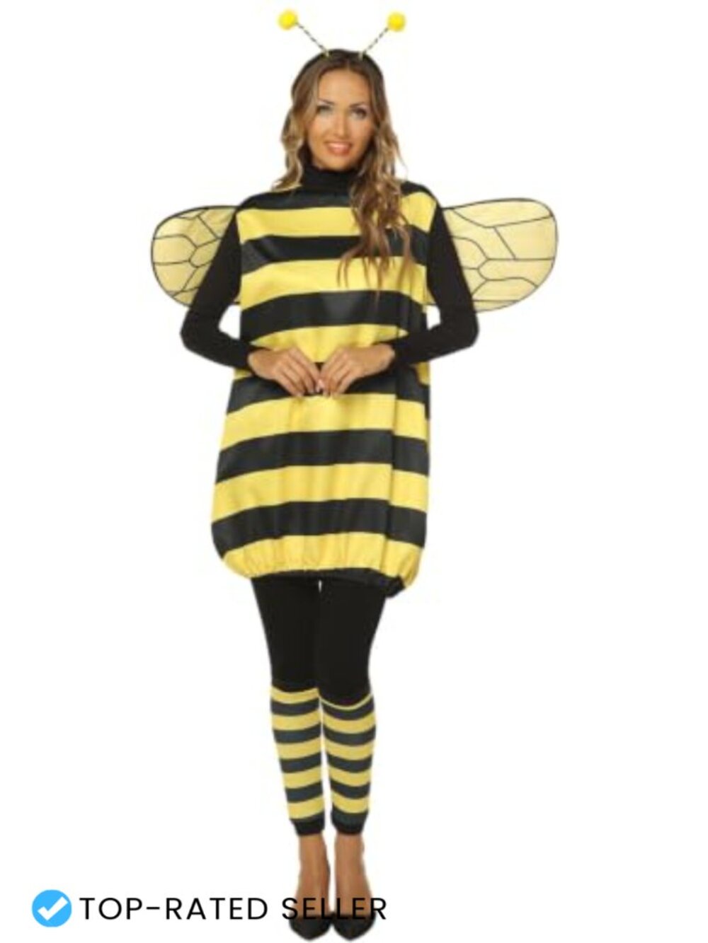 Women Bee Costume Dress Wings Headband Leg Warmers Halloween Bumblebee